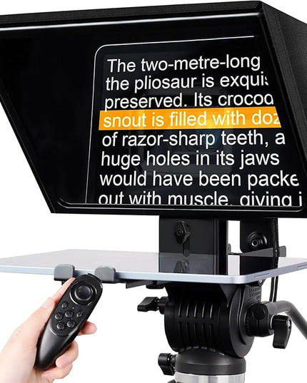12" Professional Teleprompter Featuring Tempered Optical Glass, Durable All-Metal Build, Remote Control, and Dedicated App — Compatible with Various Smartphones, Tablets, and Cameras