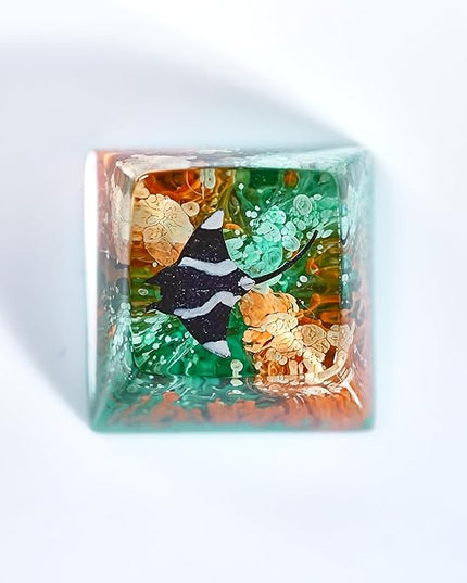 Manta Ray Artisan Keycap Orange Green Ocean Coral R1 SA Profile Custom Sea Creatures Keycaps 1U ESC Handmade Gaming Resin Key Cap Cherry MX Switch Compatible Mechanical Keyboard Manta Ray Lover Gift