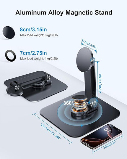 Adjustable Magnetic Stand Holder for 10-18.5 Inch Small Portable Monitor Tablet, Aluminum Alloy Foldable Arm Swivel Desk POS Stand Mount for iPad Air Mini Pro 12.9 13, Samsung Galaxy Tabs