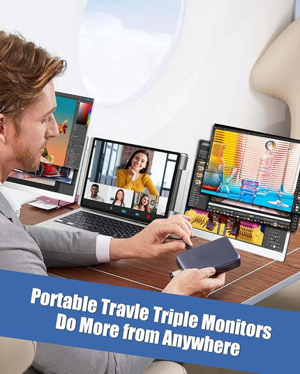 FQQ 15.6" Laptop Screen Extender, Left Screen 360° Flip Triple Screen Monitor Extender, FHD 1080P IPS Portable Travel Monitor Display, fit for 12–18.5" Laptops, Compatible with Windows and MacBook-S10