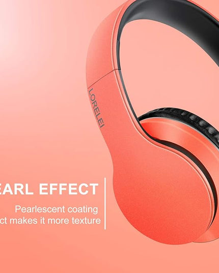 LORELEI X6 Over-Ear Headphones with Microphone, Lightweight Foldable & Portable Stereo Bass Headphones with 1.45M No-Tangle,Wired Headphones for Smartphone Tablet MP3 / 4 (Vitality Orange)