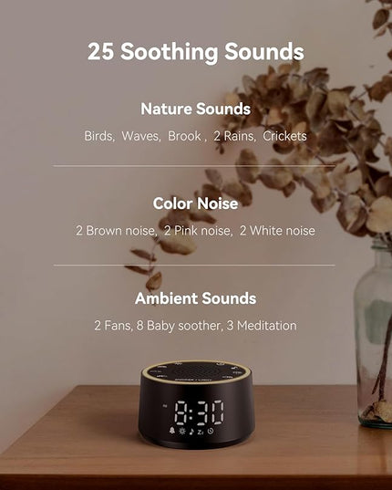 Dreamegg Sound Machine for Sleep - D1 Nova White Noise Sound Machine for Baby Adult with Alarm Clock, Soothing Sounds, Dimmable, White Noise Alarm Clocks for Bedrooms Heavy Sleepers Travel, Black