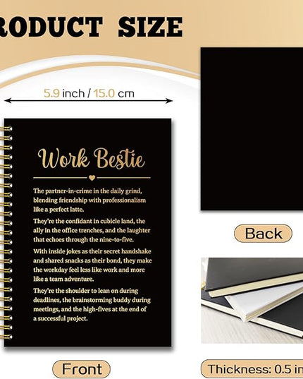 YAZMEEN Work Bestie Black Gold Spiral Notebook（160 Pages） Work Bestie Gift Blank Hardcover Notebook Coworker Appreciation Gift Encouragement Gift Funny Notebook Birthday Gift for Work Bestie Friend