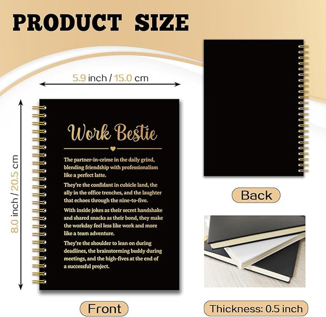 YAZMEEN Work Bestie Black Gold Spiral Notebook（160 Pages） Work Bestie Gift Blank Hardcover Notebook Coworker Appreciation Gift Encouragement Gift Funny Notebook Birthday Gift for Work Bestie Friend