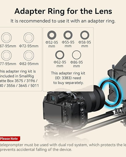 SMALLRIG Teleprompter for iPad Tablet up to 11 inch, NOT for Smartphone, SmallGoGo APP Supports PDF Picture Word TXT, Must Work with 15mm LWS Baseplate for Mirrorless DSLR Camcorder - 3646