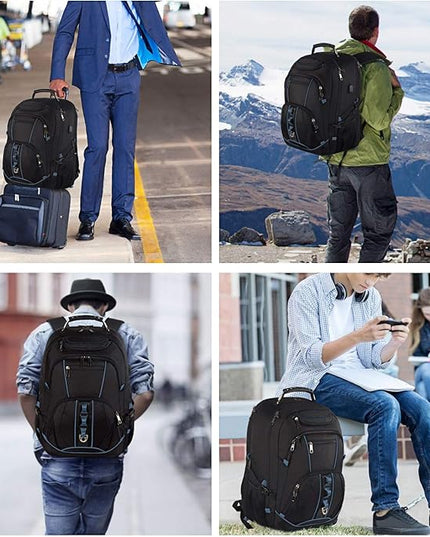 JCDOBEST Laptop Backpack, Blue, 55L Capacity, TSA Approved, Multipurpose, Convenient USB Port, Comfortable Back Design, Durable Polyester Fabric