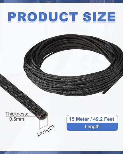 uxcell Insulation Cable Protector,2mm/0.08 Inch-15m/49 Feet High Temp Fiberglass Sleeve Black