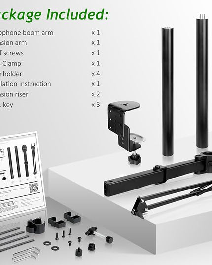 Mic Boom Arm, Adjustable Height Overhead Microphone Stand with Heightened Extension Riser for Shure SM7B Blue Yeti HyperX QuadCast S and other Mic