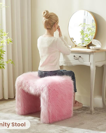 Vanity Stool Chair Small Footstool Ottoman Faux Fur Seating Backless Modern Foot Rest Ottoman Furry for Makeup Room Living Room Bedroom Entryway,Pink (Single 1)