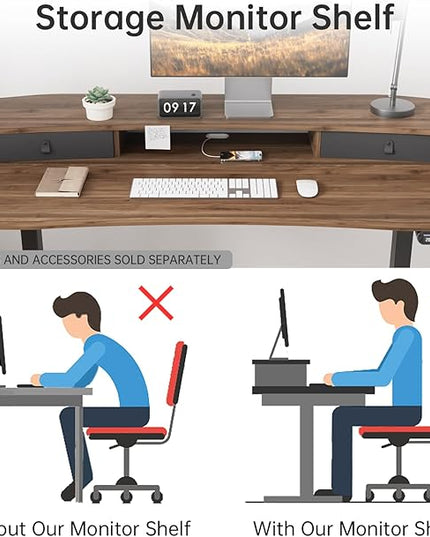 HUANUO 55" x 26" Electric Standing Desk with 2 Drawers, C-Clamp Mount Compatible, Height Adjustable Computer Desk, Home Office Stand Up Desk with 4 Preset Heights & 2 Hooks, Walnut