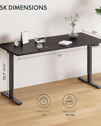 FLEXISPOT 71x32 Inch Large Dual Motor Electric Standing Desk, Black - Computer Desk with Memory Controller, Home Office Desk with Splice Board