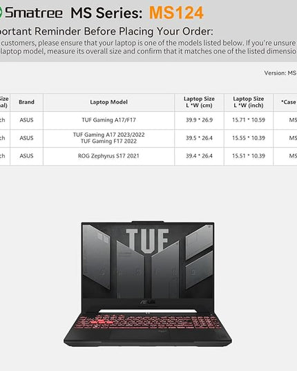Smatree MS124 Hard EVA Protective Sleeve Case with Stand Compatible for 17.3 inch ASUS TUF Gaming A17/F17 2023/2022/2021, for ASUS 2021 ROG Zephyrus S17 GX703HS/GX703HM Waterproof Sleeve