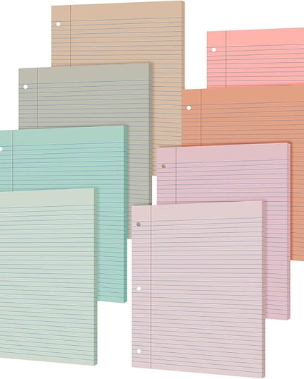 PerKoop 400 Sheets Colored Loose Leaf Paper 8.5" x 11" college ruled Lined 3 Hole Punched notebook Filler Paper for 3 Ring Binders Office School Supplies (Bohemian Color)