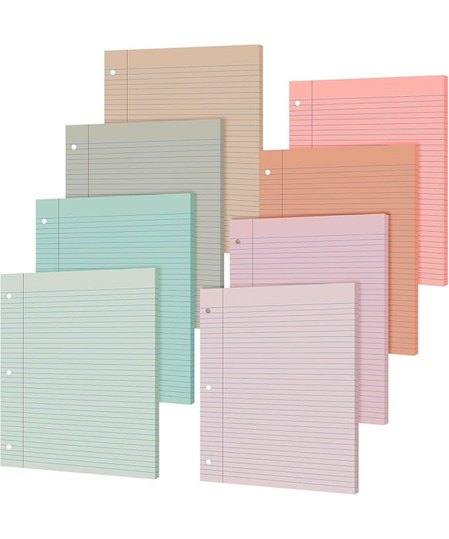 PerKoop 400 Sheets Colored Loose Leaf Paper 8.5" x 11" college ruled Lined 3 Hole Punched notebook Filler Paper for 3 Ring Binders Office School Supplies (Bohemian Color)