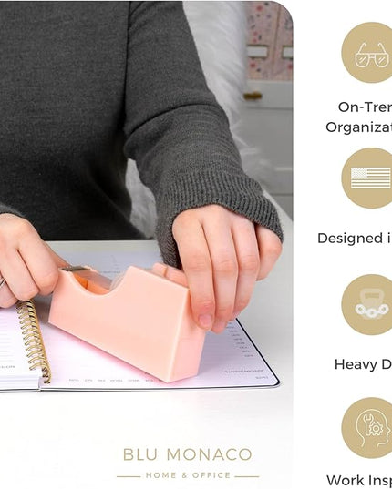 BLU MONACO | Acrylic Tape Cutter Dispenser for Desk | Cute Tape Dispenser Desk with Heavy Duty Base | Pastel Pink Desktop Tape Holder for Office Home