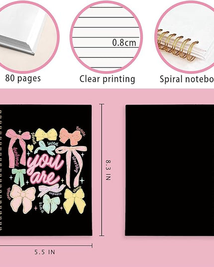 You Are Bow Spiral Notebook Journal -Inspirational Pastel Aesthetic Journal with Positive Words, Gift for Women and Girls, Hardcover Spiral Notebook 80 Sheets -160 Pages 5.5x8.3 Inch