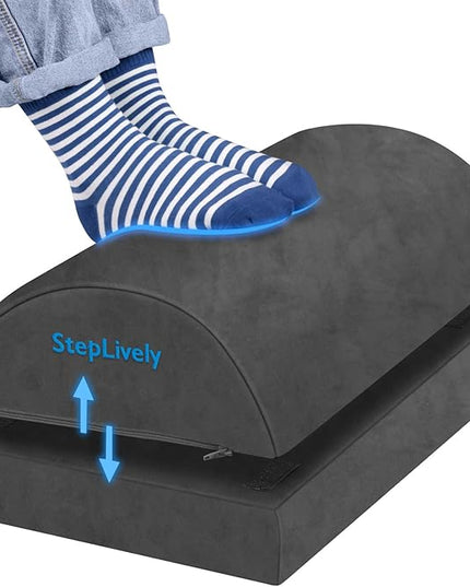 StepLively Foot Rest for Under Desk at Work, Comfortable Foot Stool with 2 Adjustable Heights, Footrest with Washable Cover, for Back & Hip Pain Relief, Suitable for Office, Home, Car, Gray, X-Large