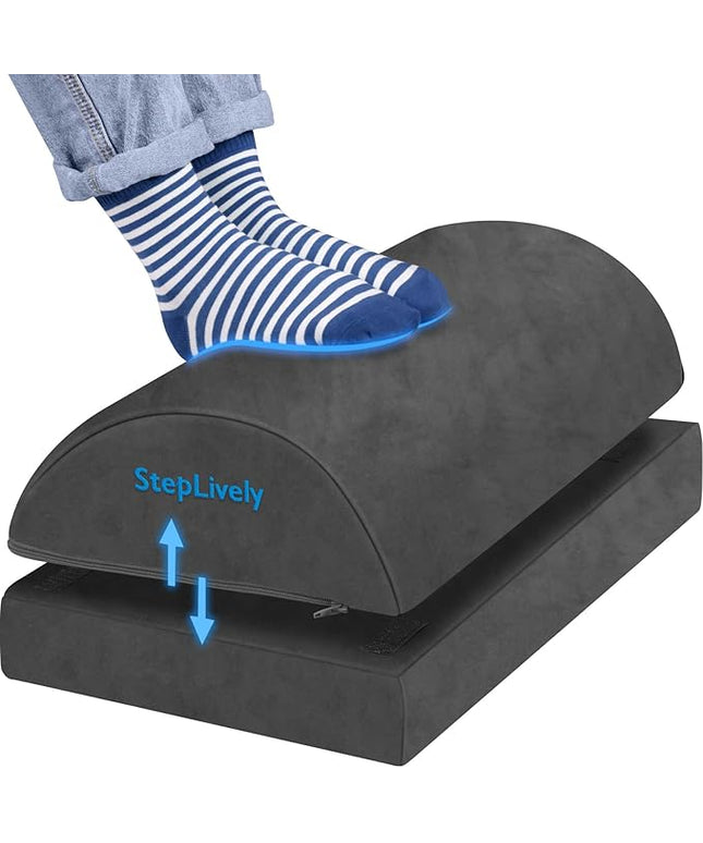 StepLively Foot Rest for Under Desk at Work, Comfortable Foot Stool with 2 Adjustable Heights, Footrest with Washable Cover, for Back & Hip Pain Relief, Suitable for Office, Home, Car, Gray, X-Large