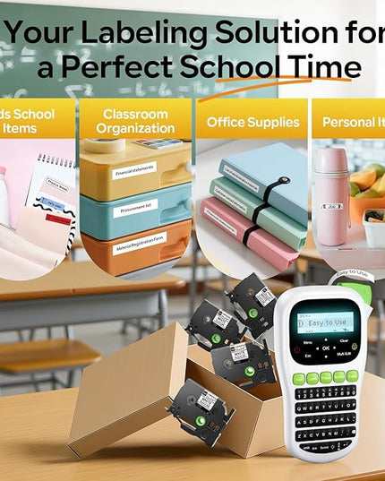 Label Maker Machine with Tapes, Label Maker Bundle 4-Label Tapes Included, Label Maker with Backlit Screen & Waterproof-Labels Laminated, H1100 Handheld Portable Labeler Machine for Home Office Gifts