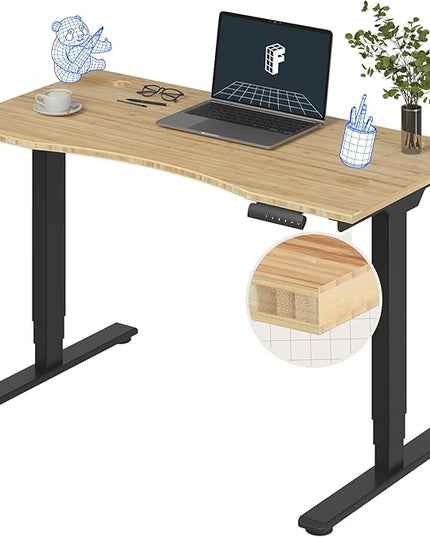 FlexiSpot E6 Bamboo 3-Stage Dual Motor Electric Standing Desk 48 x 24 Sit Stand Up Desk, Holds 220 lbs, Adjustable Height w/ Memory Presets, Solid Bamboo Curved Desktop & Black Frame, Ships in 2 Boxes
