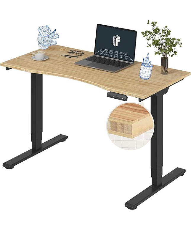 FlexiSpot E6 Bamboo 3-Stage Dual Motor Electric Standing Desk 48 x 24 Sit Stand Up Desk, Holds 220 lbs, Adjustable Height w/ Memory Presets, Solid Bamboo Curved Desktop & Black Frame, Ships in 2 Boxes