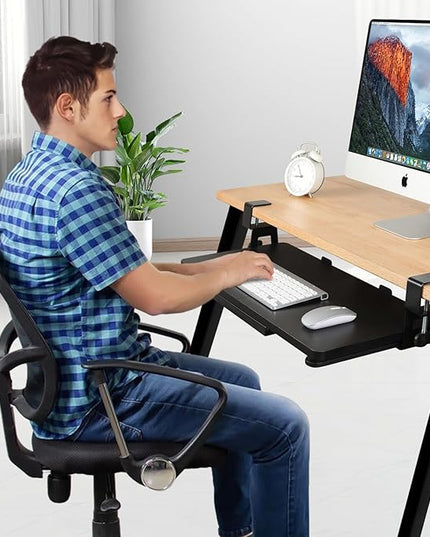 Desktop Keyboard Tray, Pull-Out Under The Table, 26.77 "X 11.81" Large-Sized Keyboard Tray, C-Shaped Lip Holder, Easy to Install, Suitable for Home Learning and Office Use(Black)