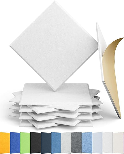 12 Pack Acoustic Panels Self Adhesive Sound Proof Foam, High Density Sound Acoustic Panel, 12X12X0.4 Inch Square Panels in Home, Office, Reccording Room, Studio,and more(Snow White)
