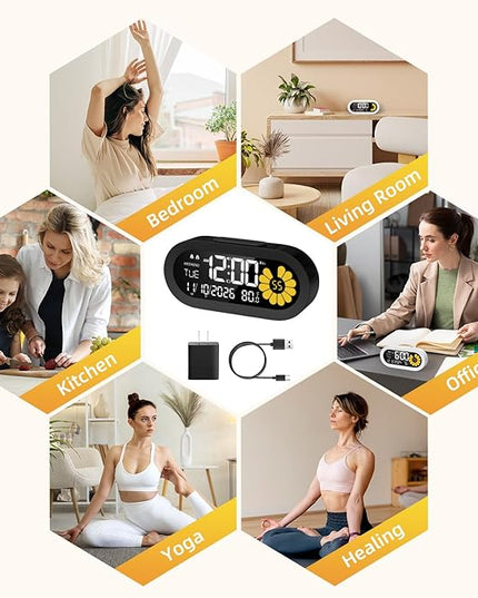 DOOMAY Digital Alarm Clock for Bedroom: Dual Alarm Bedside Clock VA LCD Display with Seconds, 9-Minute Snooze and Weekend Mode, 3 Brightness, 4 Alarms and 3 Volume Levels，Type C & Battery Included