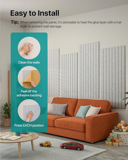 Soundproof Wall Panels Self-Adhesive, 3 Pack Large Acoustic Panels 47.2"x23.6"x0.35" High Density Sound Proof Panels for Walls, Noise Absorbing for Home Studio, Office, Game Room