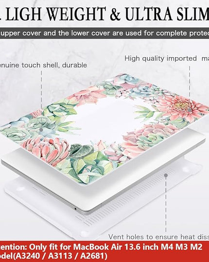 CISSOOK Compatible with MacBook Air 13.6 Inch Case 2022 2024 2025 Release M2 M3 M4, Succulent Plants Cover with Keyboard Cover USB Adapter for MacBook Air 13.6 inch A2681 A3113 A3240- Succulents