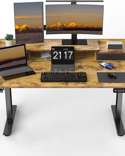 55 x 30 Inch Electric Standing Desk with 2 Drawers, Adjustable Height Widened Stand Up Desk with Storage, Sit to Stand Ergonomic Workstation for Home Office, Rustic Brown
