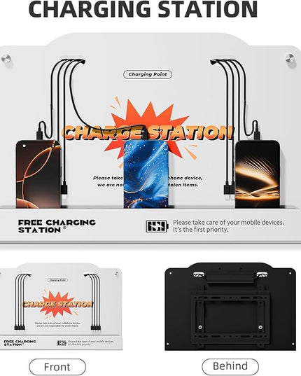 8-Port Wall Mounted Charging Station with Universal Cables – Fast Charging Dock for iPhone, Android & Type-C Devices – Perfect for Office, Airport, Hotel & School Use (White)
