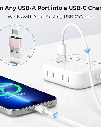 Basesailor USB to USB C Adapter,USBC Female to USB A Male Adapter,Type C Converter Charger for iPhone 17 Pro Max,16 15,Apple Watch iWatch S11 S10 SE,AirPods 3,iPad mini Air,Samsung Galaxy S25,Pink