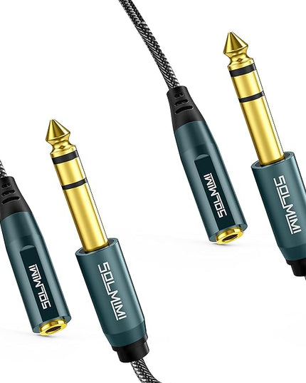 SOLMIMI 1/4 to 3.5mm Headphone Jack Adapter (2-Pack), TRS 6.35mm Male to 3.5mm Female Stereo Audio Adapter Cable for Headphone, Speaker, Mixer, Guitar Amplifier, Piano, Keyboard - 1FT