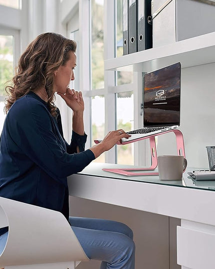 SOUNDANCE Laptop Stand, Aluminum Computer Riser, Ergonomic Laptops Elevator for Desk, Metal Holder Compatible with 10 to 15.6 Inches Notebook Computer, Gold Pink