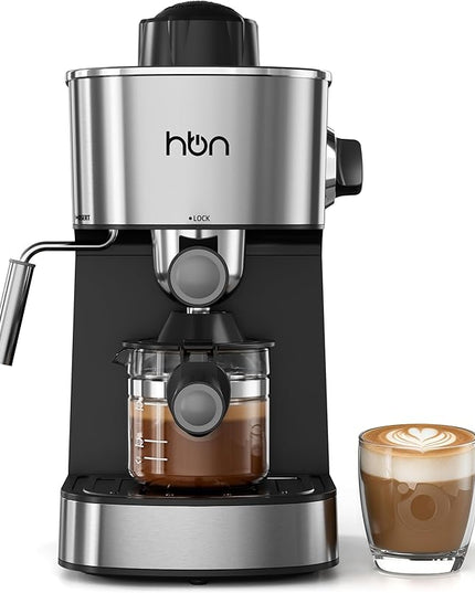HBN Espresso Machine, 3.5Bar Cappuccino & Latte Maker, 2-4 Cup Stainless Steel Coffee Machine with Milk Frother, 800W Espresso Machine Maker with Steamer, Compact Coffee Maker for Home and Office