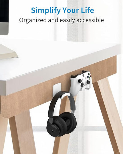SOKUSIN Headphone Stand Headset Holder - Adhesive Gaming Earphones Hanger, Universal Desk Wall Mount Hook for All Headphone/Controller, Compatible with Beats, AirPods Max,Sony, JBL (White-2PCS)