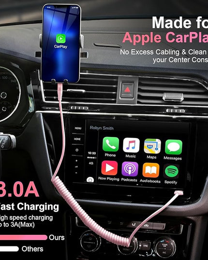 KIYODA USB C to Lightning Cable 3FTfor Car, Coiled iPhone Charger Fast Charging Short USBC Lightning iPhone Cord for iPhone14/13/12/11 Pro Max/iPad/CarPlay- 2Pack Pink