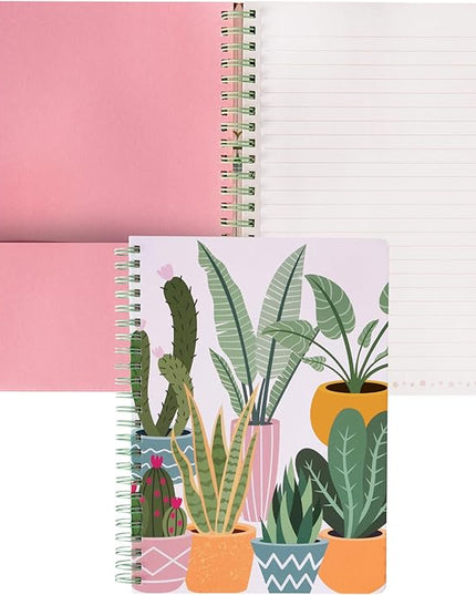 Steel Mill & Co Cute Pink Mini Spiral Notebook, 8.25" x 6.25" Journal with Durable Hardcover and 160 Lined Pages, Succulent