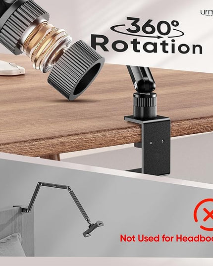 Urmust Tablet Stand for Desk, Adjustable iPad Holder Clamp Mount, 360° Rotation, Sturdy Aluminum Tablet Arm Mount for 4.7"-15.6" iPad Pro/Air/Mini, iPhone, Galaxy Tab, for Kitchen, Work, Video Call