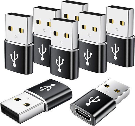 USB to USB C Adapter 8 Pack,USB C Female to USB Male Adapter,USBA to USBC Converter for iPhone 17 16 15 14 13,iPad,Tablet,Samsung Galaxy,Black
