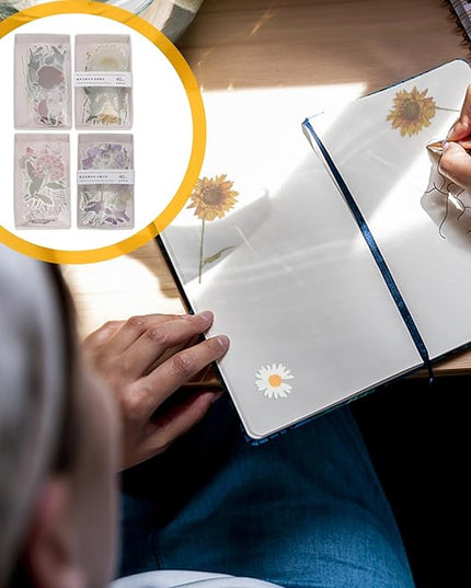 SEWCHICS 4Pcs DIY Scrapbooking Stickers Set Floral Stationery Stickers for Journal and Diary Decorations, Creative Album Decors for Crafting and Handmade Scrapbook Projects