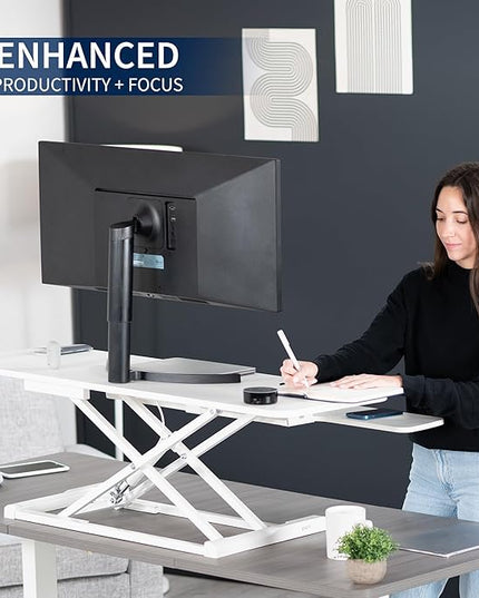 VIVO 48 inch Desk Converter, K Series, Height Adjustable Sit to Stand Riser, Dual Monitor and Laptop Workstation with Wide Keyboard Tray, White, DESK-V048KW