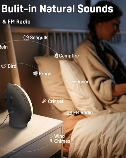 JALL Wake Up Light Sunrise Alarm Clock for Kids, Heavy Sleepers, Bedroom, White Noise Sound Machine with 17 Nihgt Lights, 25 Soothing Sounds, Bluetooth Speaker, Dual Alarms, FM Radio, Wood Grain