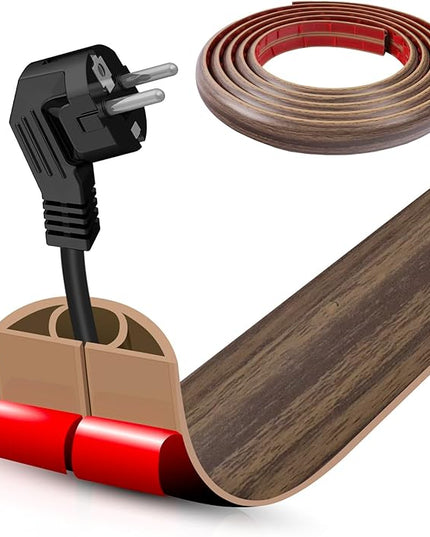 Floor Cord Cover Self Adhesive Cord Hider,20FT Cable Management, Extension Strip Protector for Wires, Prevent Cable Trips for Offices, Gyms, Exhibitions Cavity:0.39"(W) x 0.27"(H) Wood Walnut