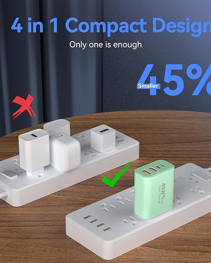 USB C Wall Fast Charger Block, 40W 4-Port Type C Chargers Fast Charging Blocks PD Power Charger Adapter+QC 3.0 USB Multiport Charger Brick for Phone 17/16/15/14/13/12 Pro Max, i-Pad, Galaxy S25-2Pack