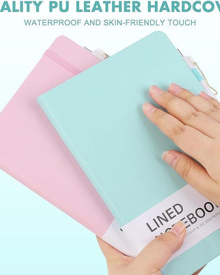Aodaer 12 Set Lined Notebook Journals with Pens A5 Notebooks 100 GSM College Ruled Hardcover Notebook PU Leather Notepad with Pen Holder for Office School, 5.7 x 8.3 Inches, Light Multicolor