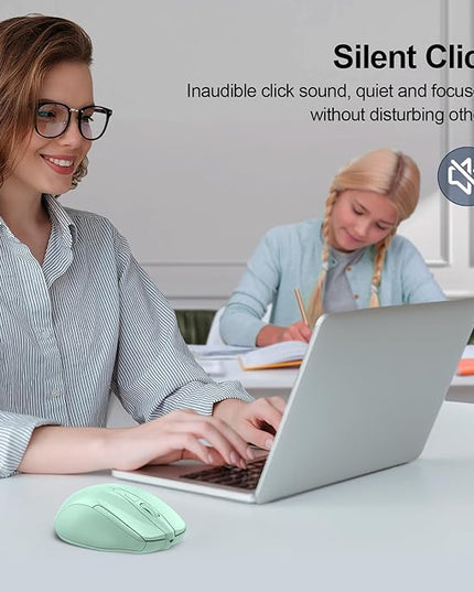 TECKNET Wireless Mouse (2.4G & BT5.0/3.0) Silent 4800 DPI Computer USB A & Bluetooth Mouse 6 Buttons, Wide Compatibility - Green