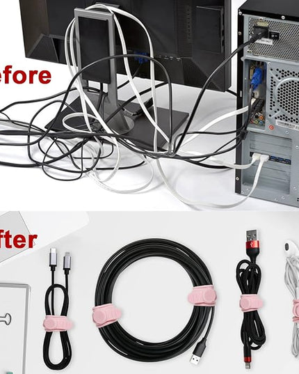 Nearockle 16Pcs Silicone Cable Straps Wire Organizer for Bundling Earphone, Phone Charger, Computer Cords, Reusable Cable Ties Cord Organizer in Home,Office,Kitchen,School(Pink)