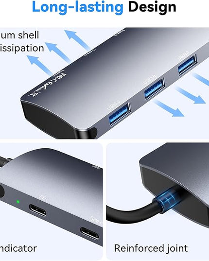 USB C Hub 10Gbps, USB C Splitter with 4K@60Hz Video Output, 100W PD Charging, Data Transfer, USB4 Multiport Dongle Adapter Extender for MacBook Pro/Air, iPad Pro, Dell, HP and More Type C Devices